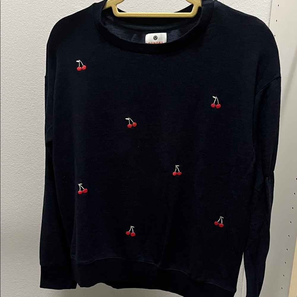 Black Sweater with Cherry Embroidery